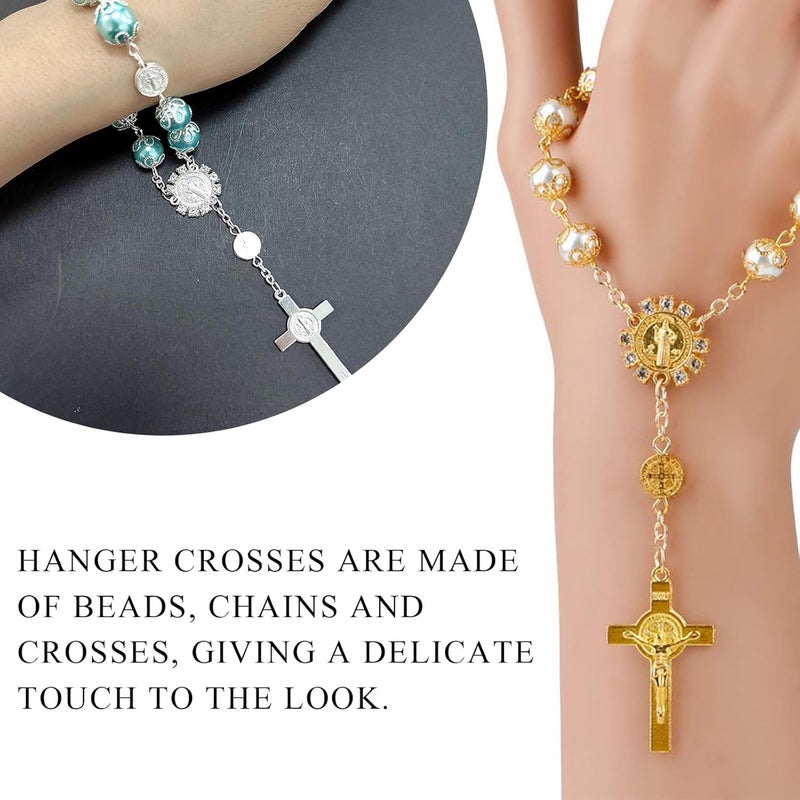 SHMZK 2 PCS Car Rosary for Rearview Mirror, Personalized Blessing Hanging Pendant for Car Rear View Mirror, Cross Rosary Ornament Interior Decor for Most Vehicles, Car Accessories (Red+Blue) - Image 4